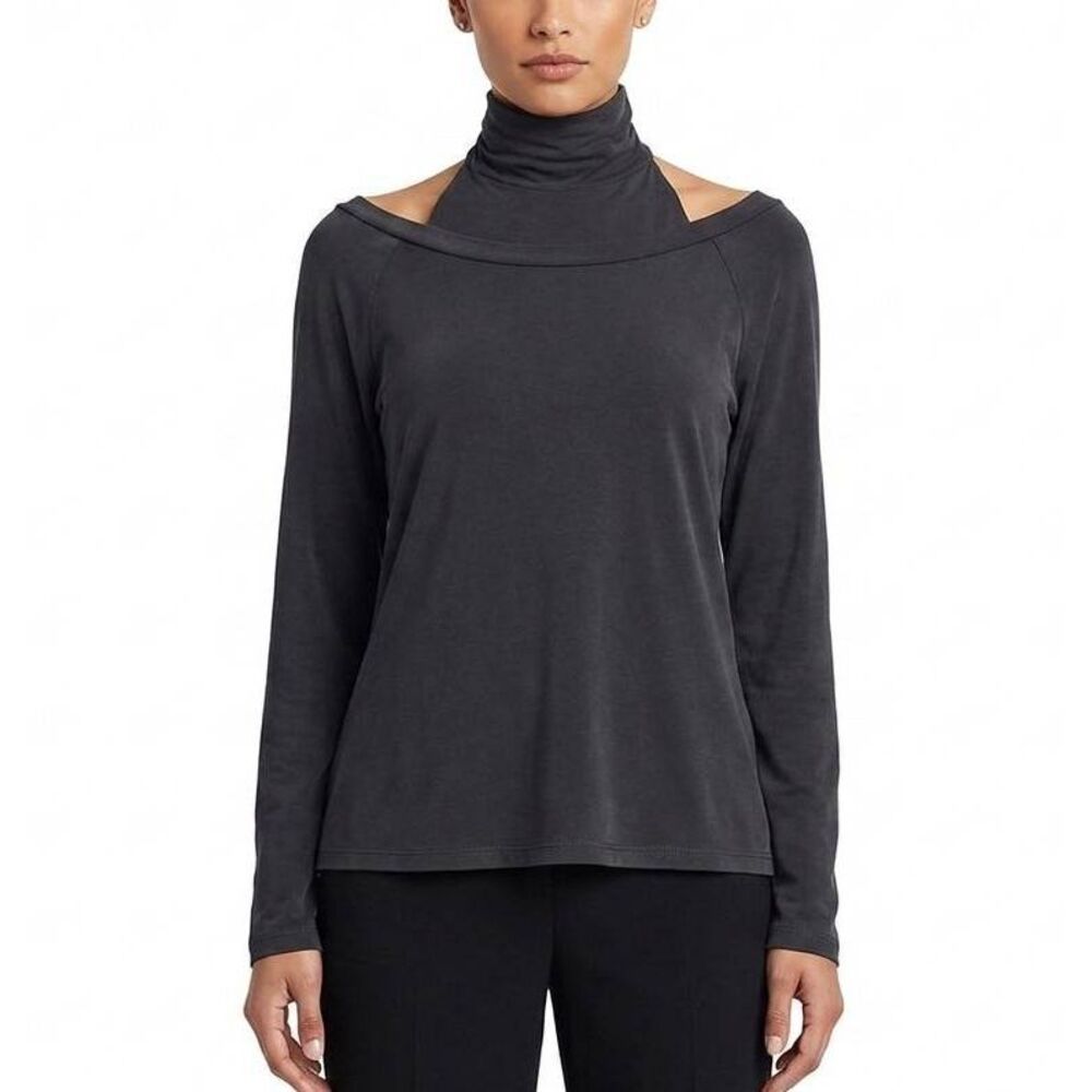 Jonathan Simkhai Charcoal black cold shoulder halter neck slinky top blouse L
